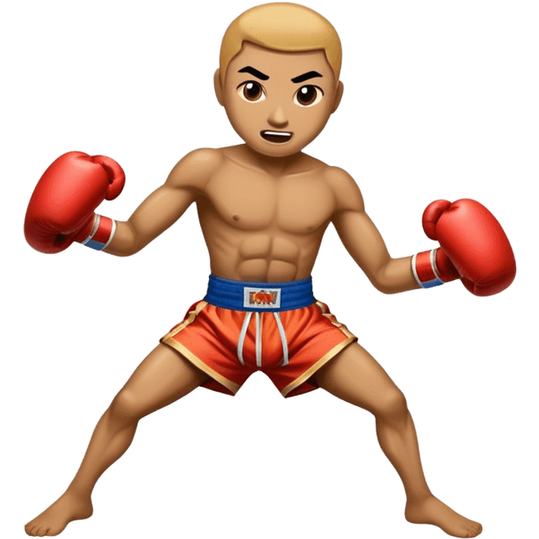 Cinematic Realistic Muay Thai Pop Culture Emoji, depicted with an action-packed portrayal of traditional Thai boxing rendered with bold textures and energetic, dramatic lighting. emoji