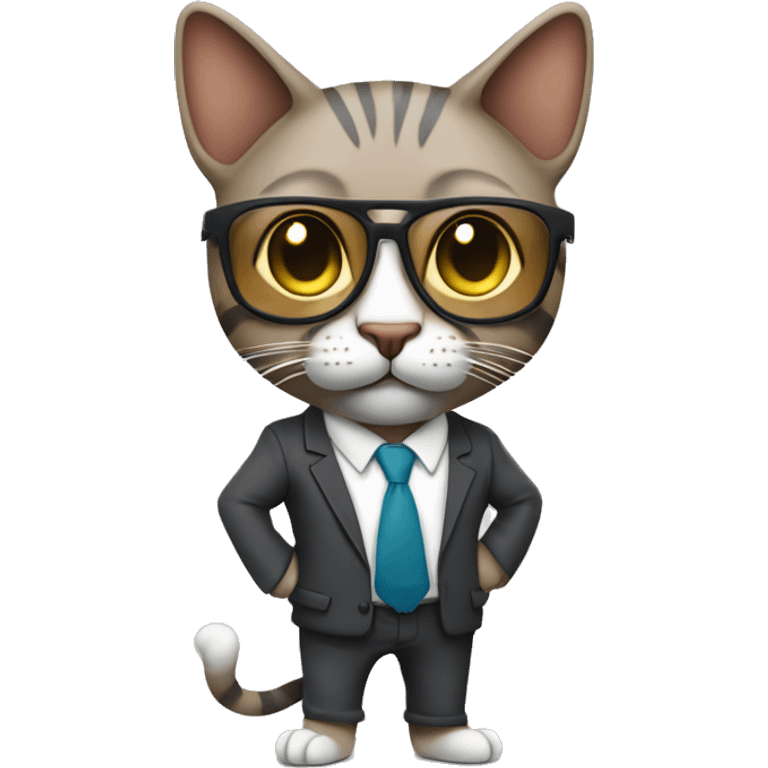 Mulatto hiphop confident business adult cat full body pfp with smart glasses and chill eyes emoji