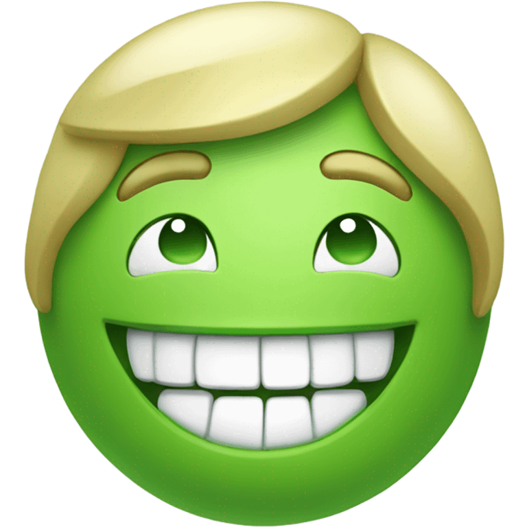 Green smiling 3d emoji with teeth emoji