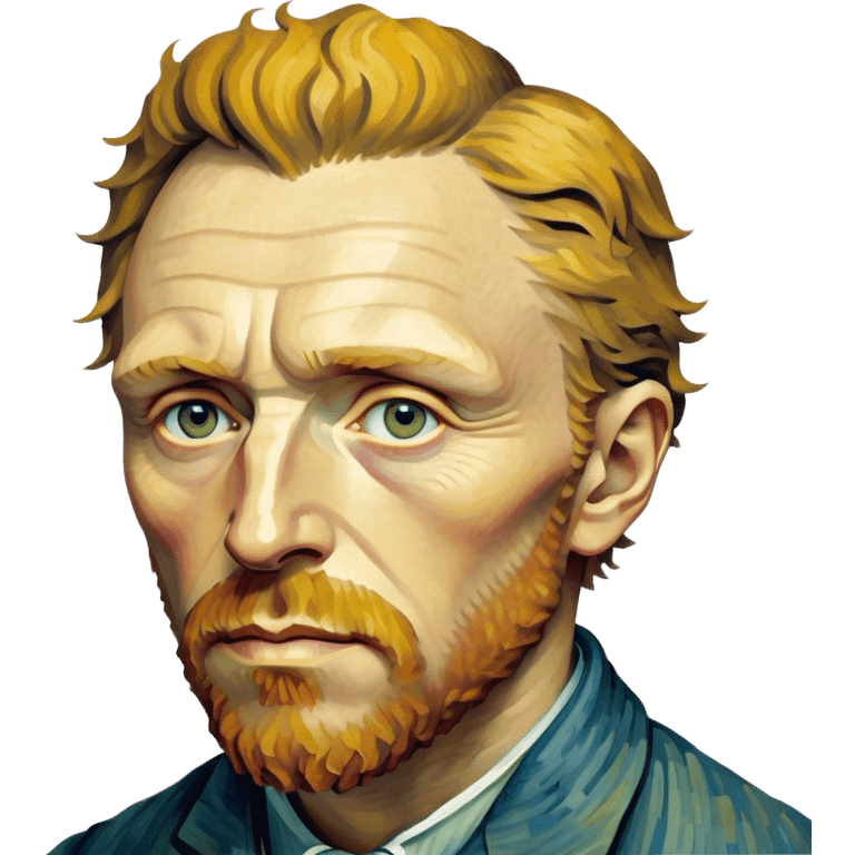 Cinematic Realistic Vincent van Gogh Portrait Emoji, depicted as the iconic artist with expressive brushstrokes and soulful eyes, rendered with rich textured detail and dynamic emotive lighting that captures his creative genius. emoji