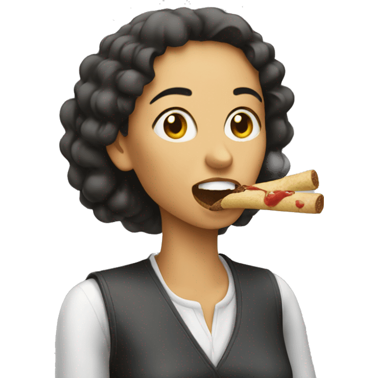 a woman is eating a stic emoji