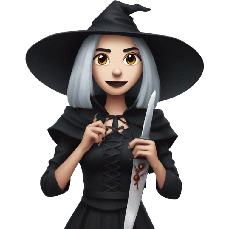 Pretty goth witch with spider knife emoji