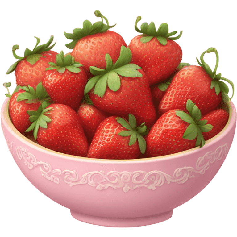 large fancy pastel pink bowl of strawberries emoji