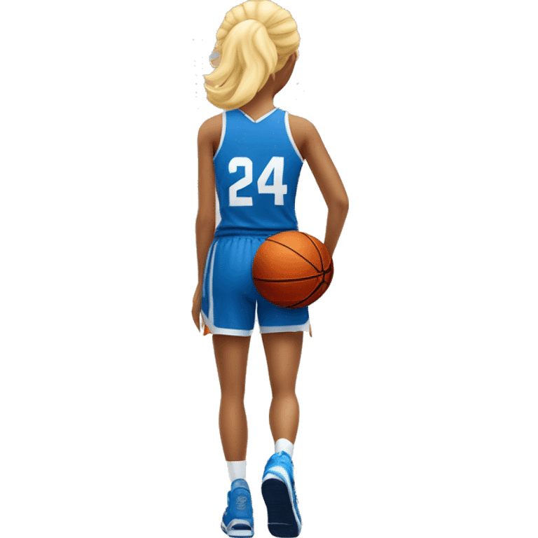 Basketball blonde female player from the back with number 24 holding a basketball on the side emoji