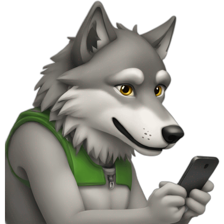 wolf sitting on phone emoji