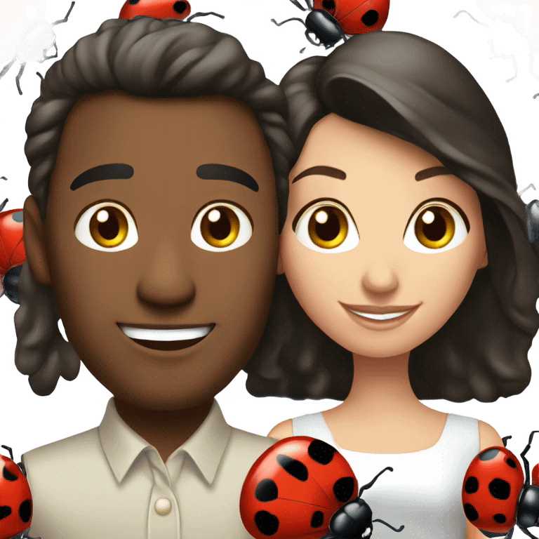 Attractive brunette Married couple and two ladybugs emoji