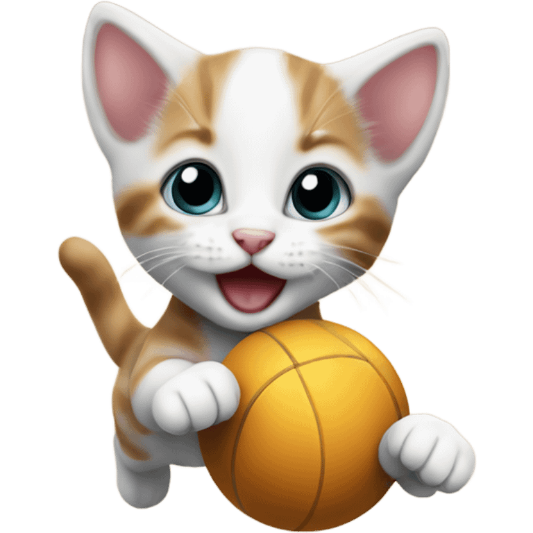 Baby kitten jumping with a ball emoji