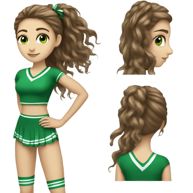 pretty long hair cheerleader with eyes lashes brown hair green eyes full body emoji