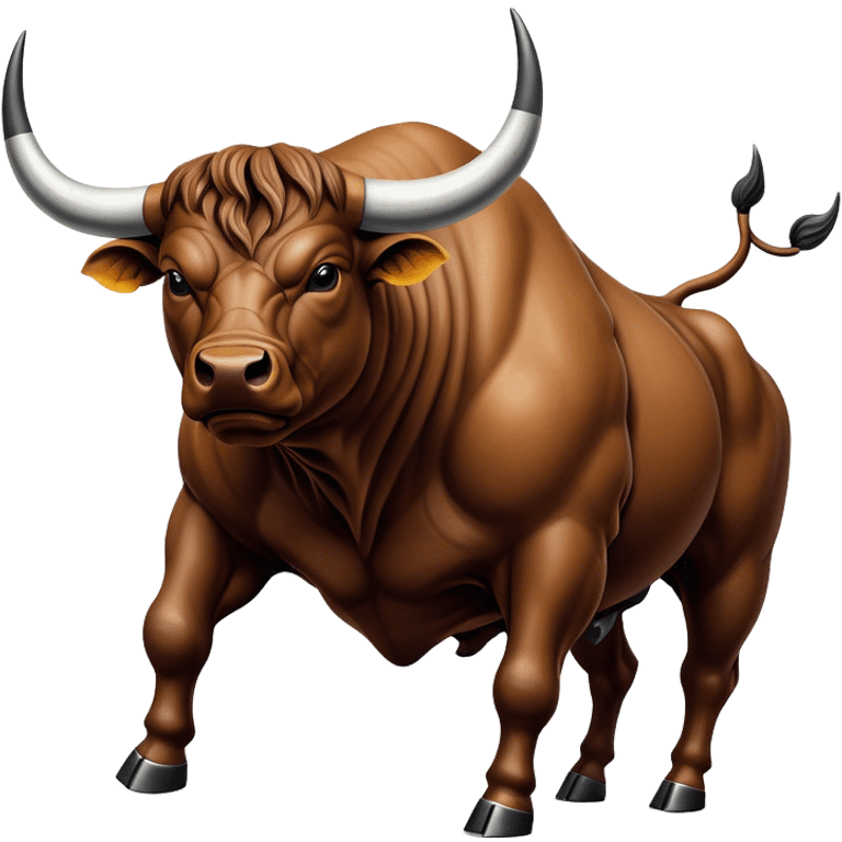 Cinematic Realistic depiction of a powerful Spanish charging bull, rendered with dynamic muscle definition and detailed, textured hide, set against a dramatic backdrop with intense, action-packed lighting emoji