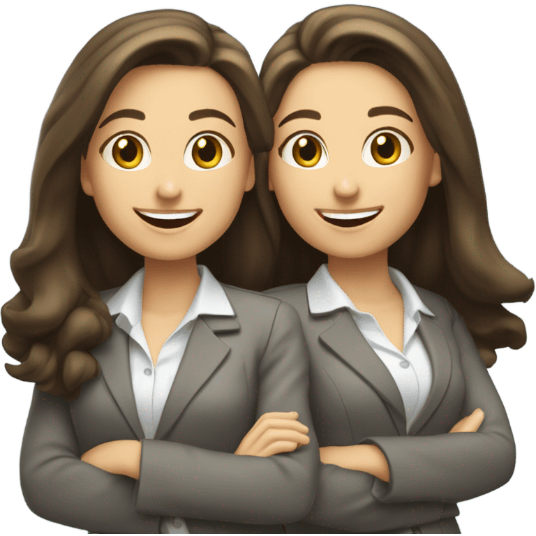 businesswoman two caucasian brunette girls celebrating emoji