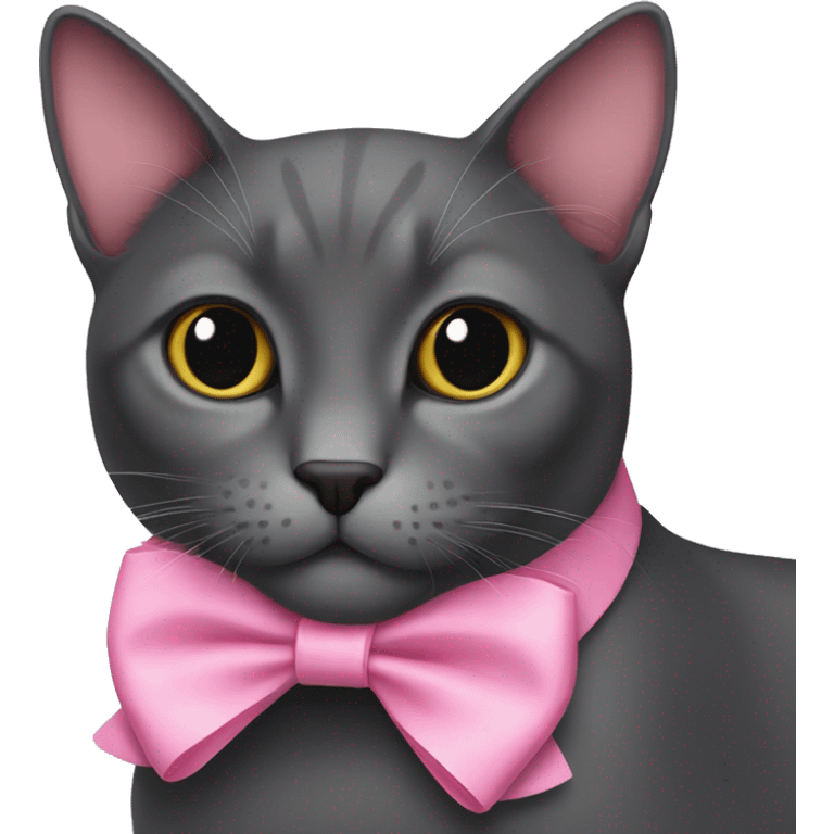 Dark grey cat wearing pink bow emoji