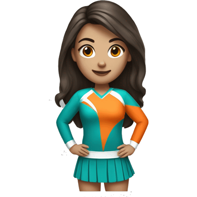 Brunette hair Cheerleader with teal and orange outfit emoji