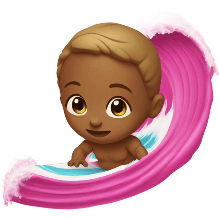 Newborn baby surfing on a hot pink ocean wave  emoji