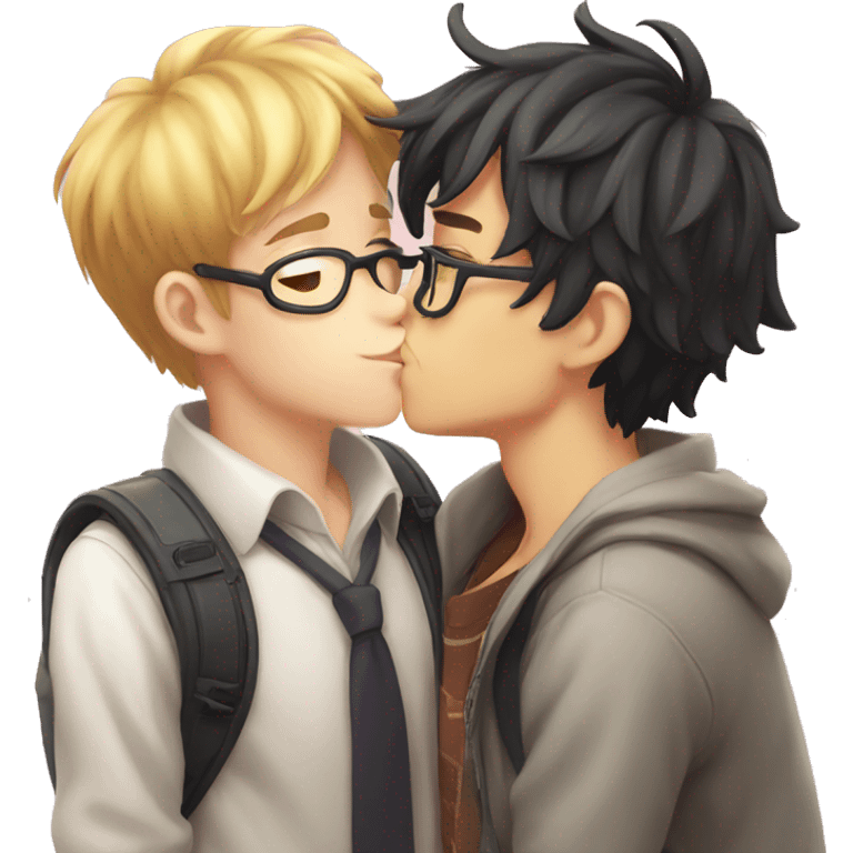 Anime boy kissing a nerdy boy emoji