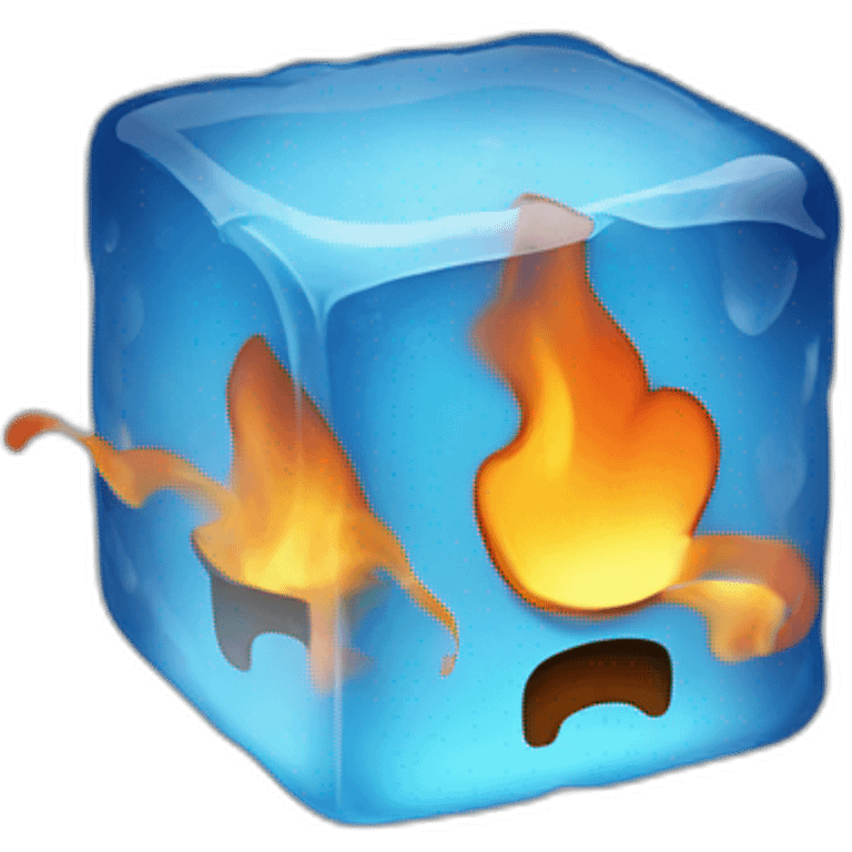 an ice cube on fire with dog ears emoji