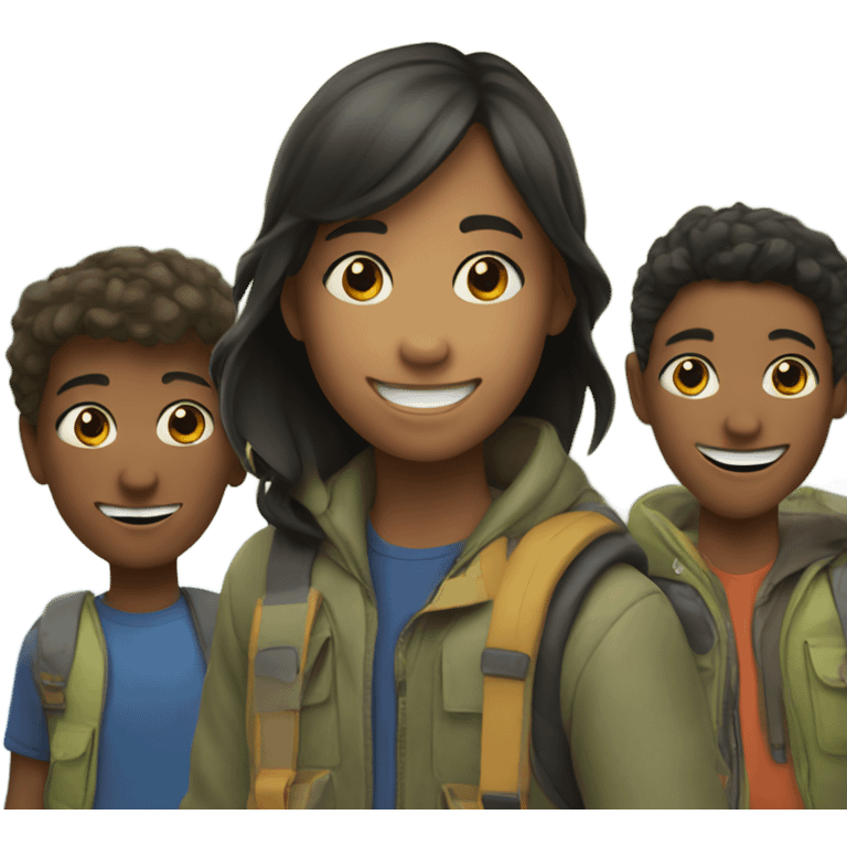 smiling girl with boys outdoors emoji