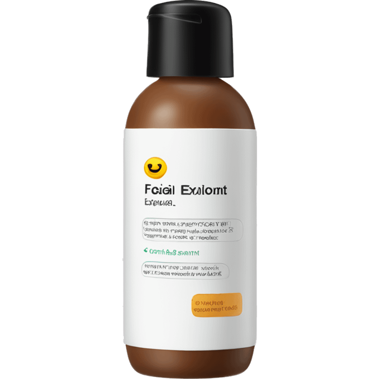 facial exfoliant bottle with label emoji