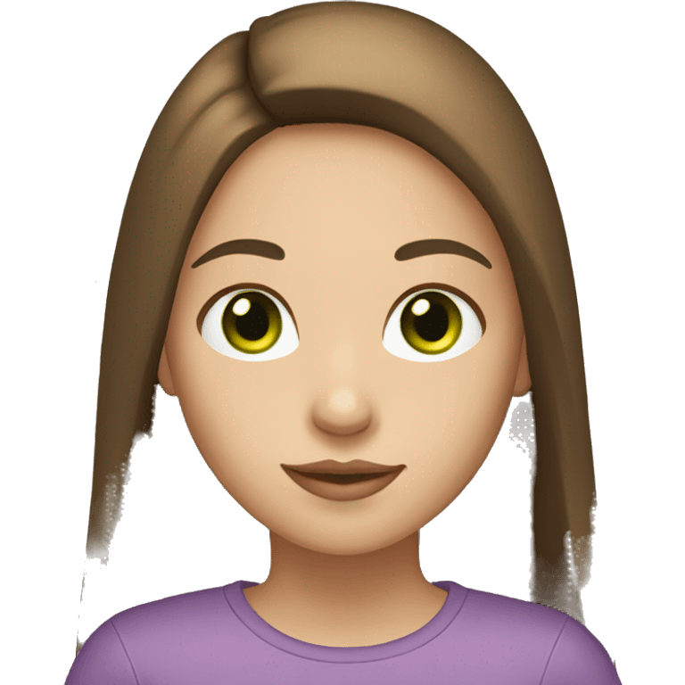 Girl with long, straight brown hair, green eyes, light skin. emoji