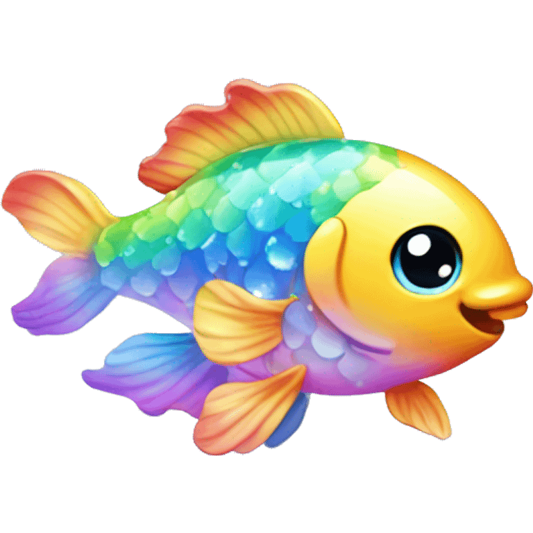 Kawaii rainbow pastel bedazzled koi fish in an under the sea snow globe  emoji