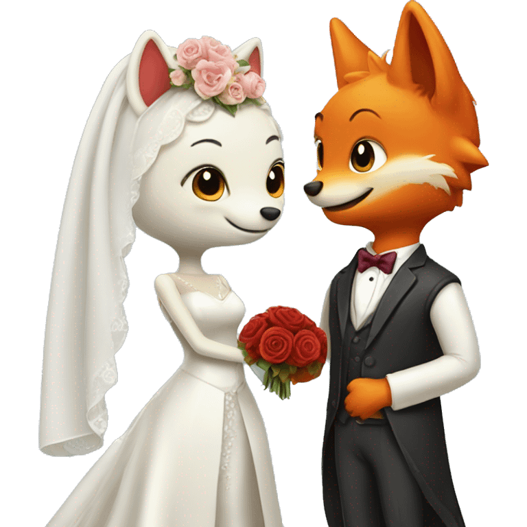 dragon bride and fox groom getting married emoji