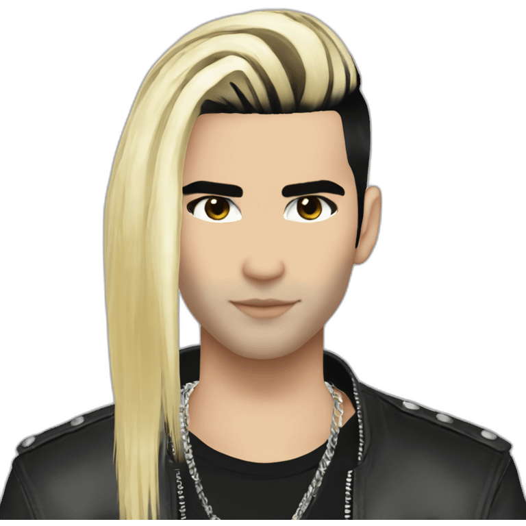 Bill Kaulitz black hair down with blonde highlights emo emoji