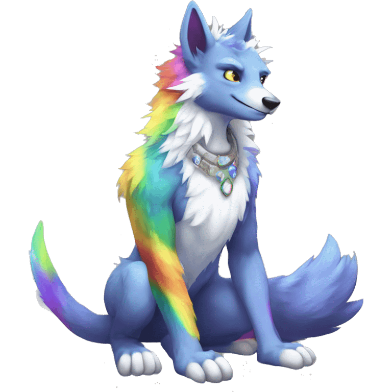 Furry, sparkle, rainbow, animal, anthro, full body, fursona, sergal-protogen emoji