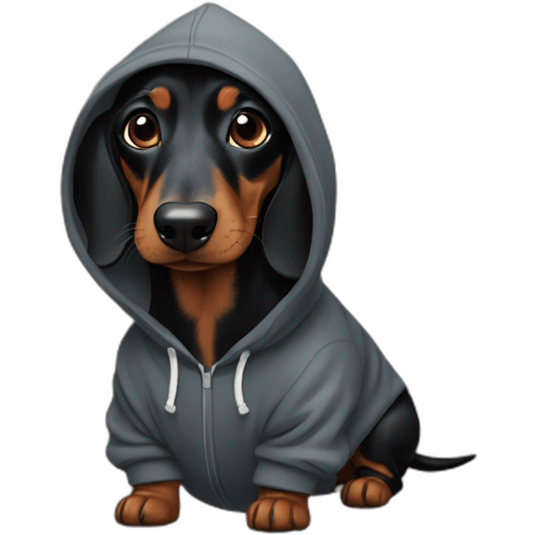 Black dachshund wearing hoodie emoji