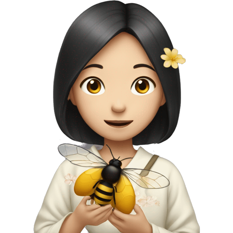 Japanese girl holding a bee emoji