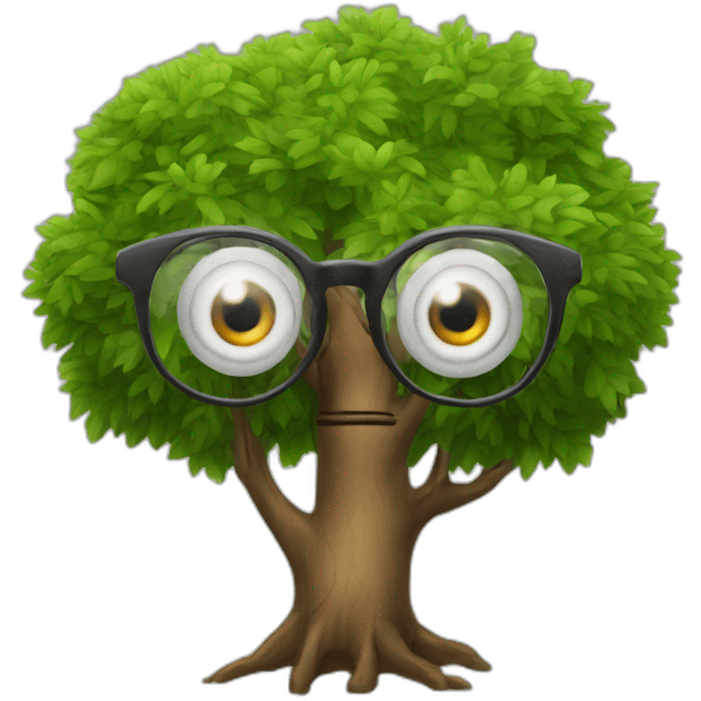 a tree with eyes and a mouth and glasses emoji