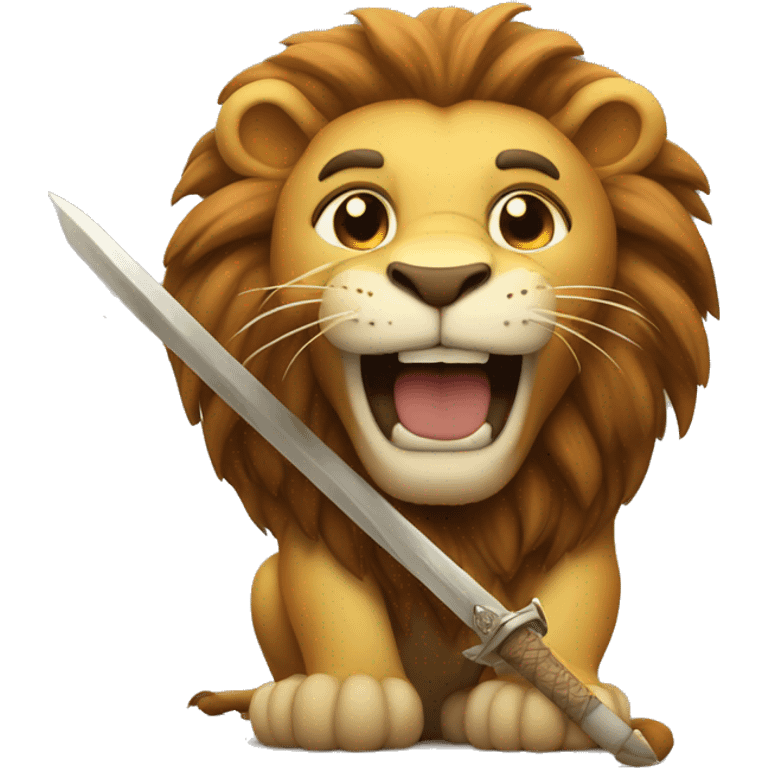 lion holding a sword with a smile on its face emoji