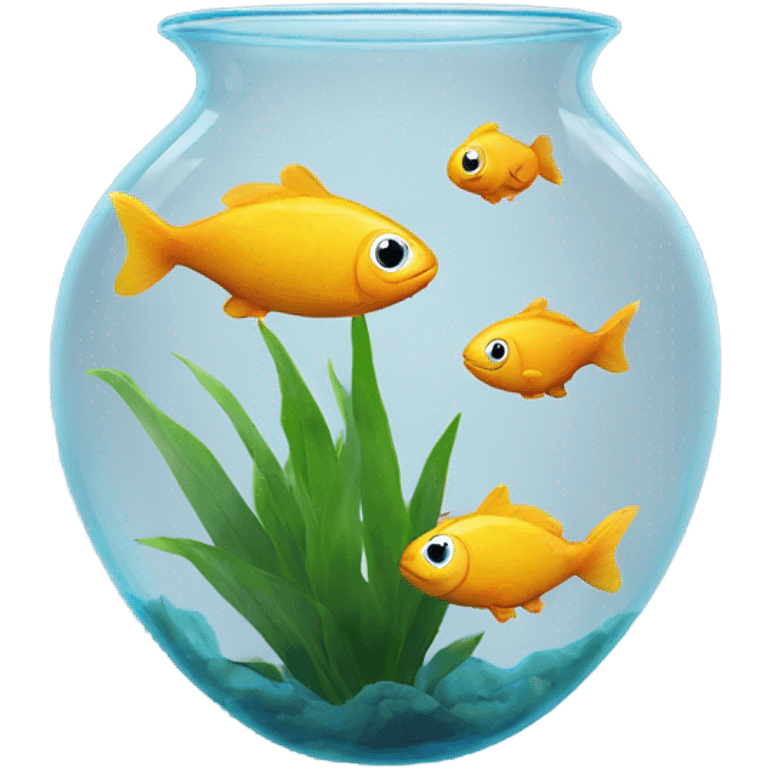 fishes in a clear vase with a plant emoji