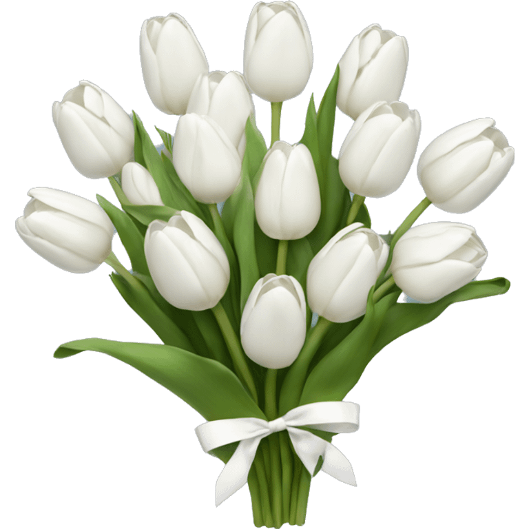 white tulip bouquet  with a white bow emoji