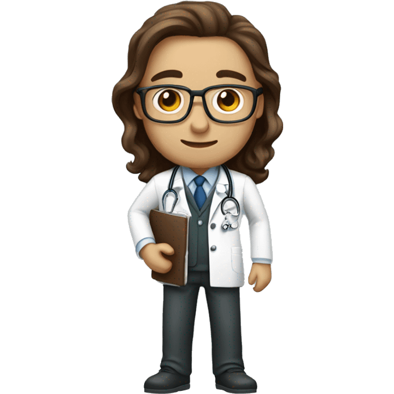 doctor with long brown hair and brown eyes, whithout glasses and Stethoscope emoji