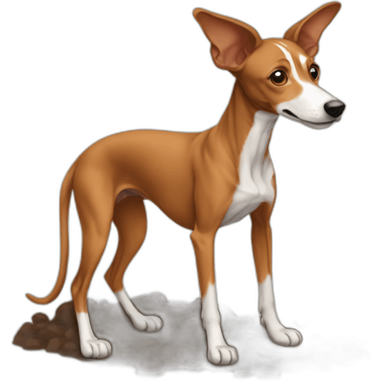 brown Podenco making poo emoji