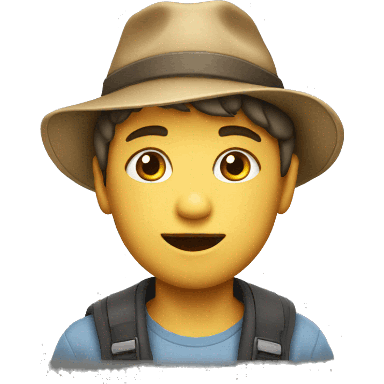 child boy in hat with ficuse face emoji