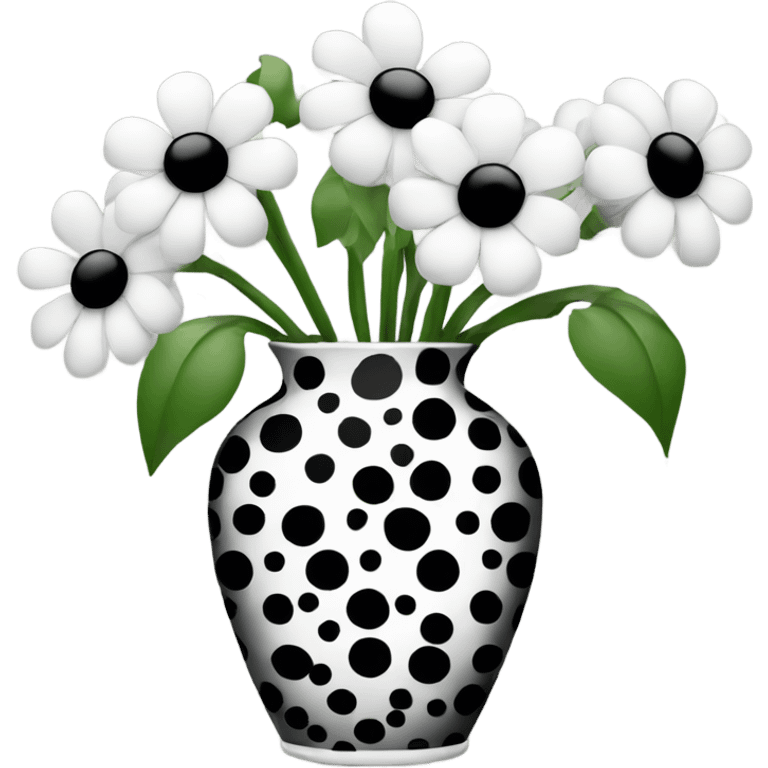 Flowers in black and white polka dot vase  emoji