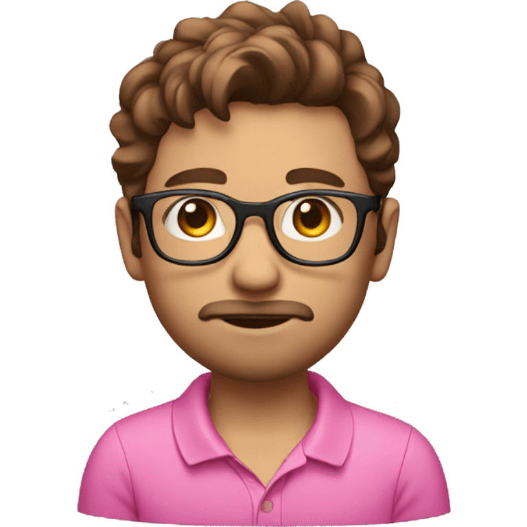 brown hair boy with beard small glasses and pink polo emoji