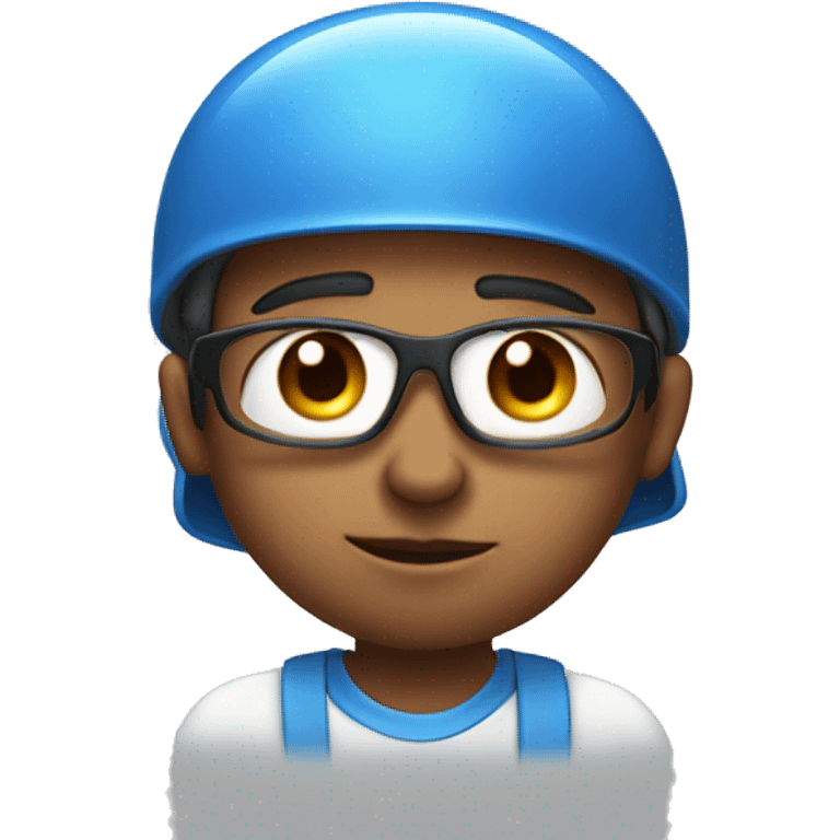 kid with blue helmet and unibrow with pencil in his nose and a shirt that says jeffy emoji