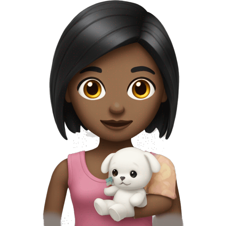 white girl with black hair playing with doll emoji