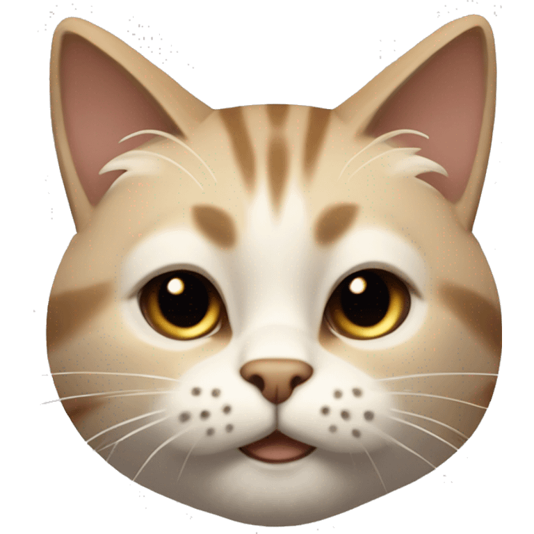 a cat that looks low poly with shade smoothing mid sized black eyes with a white shine, light brown fur color, and a cute cat smirk (a 3 shaped mouth) :3, and the cats name is car (its not a car its a cat) emoji