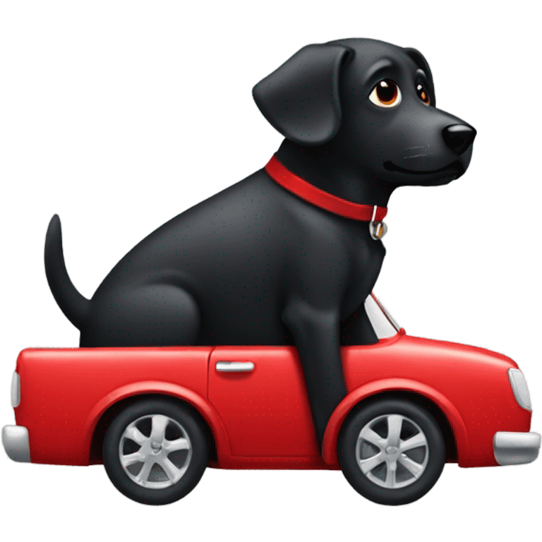 Black dog with red car emoji