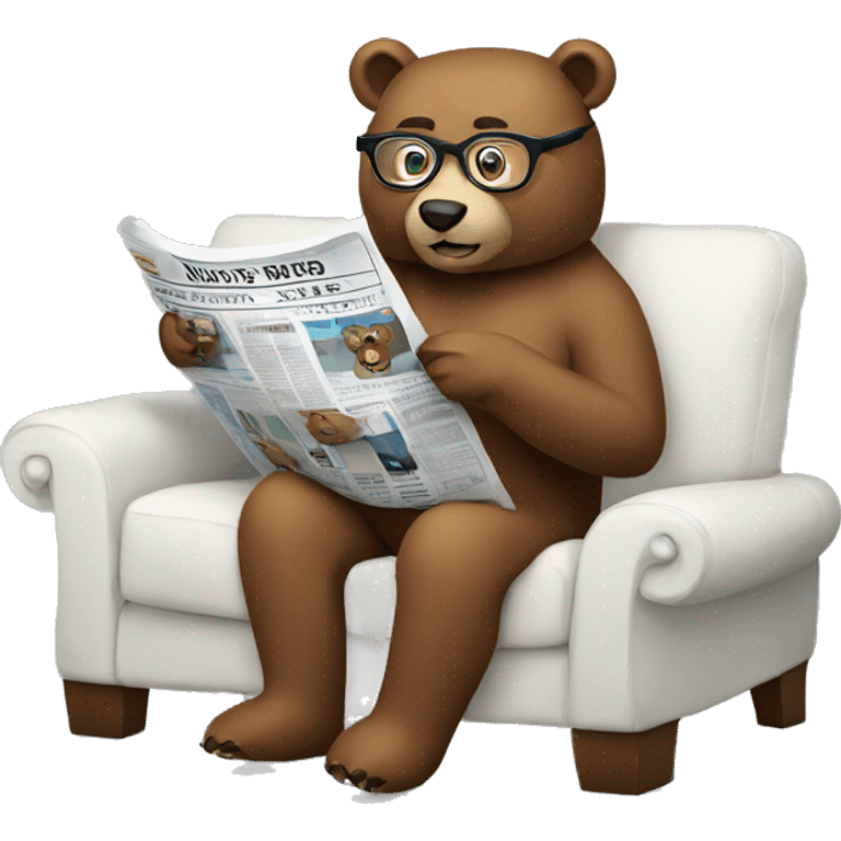 bear sitting on couch wearing glasses reading newspaper emoji