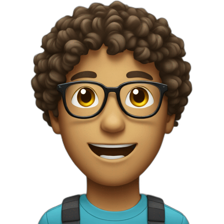 a boy with curly hair and glasses enjoying the music he is listening to emoji