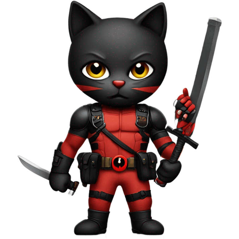 Cat dressed as Deadpool emoji