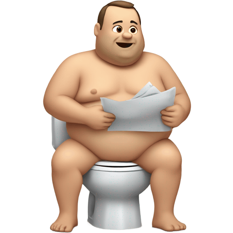 fat guy sitting on toilet reading newspaper no shirt front view emoji