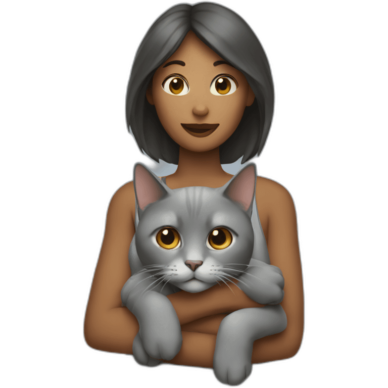 A woman is holding a gray cat emoji