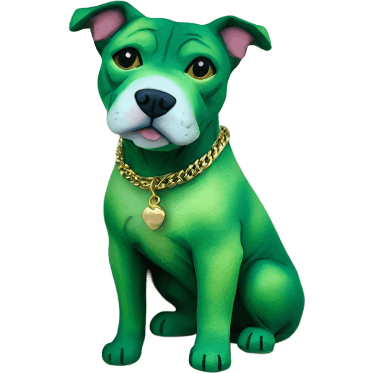 Watercolor pocket pittie with green velvet color gold findings emoji