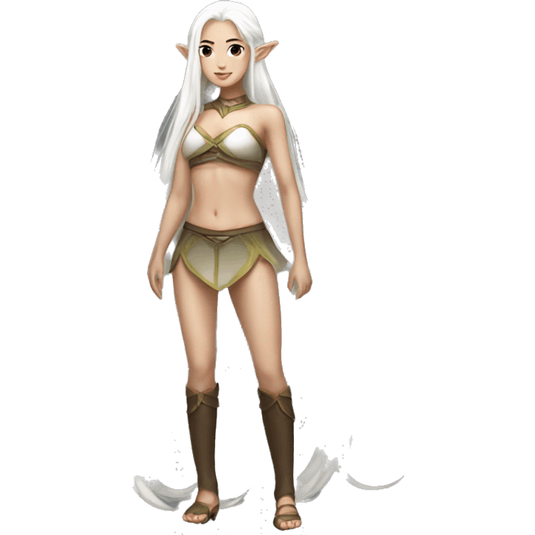 Asian feminine full body abs long white hair elf  emoji