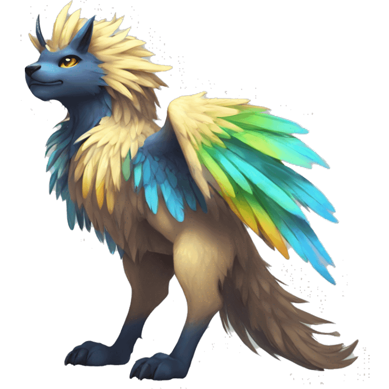 Anthro Sona Cool Edgy Cute Colorful Shy Detailed Winged Shiny High Quality Fakemon-Fantasy-Creature With Long Hair-Mane Full Body emoji