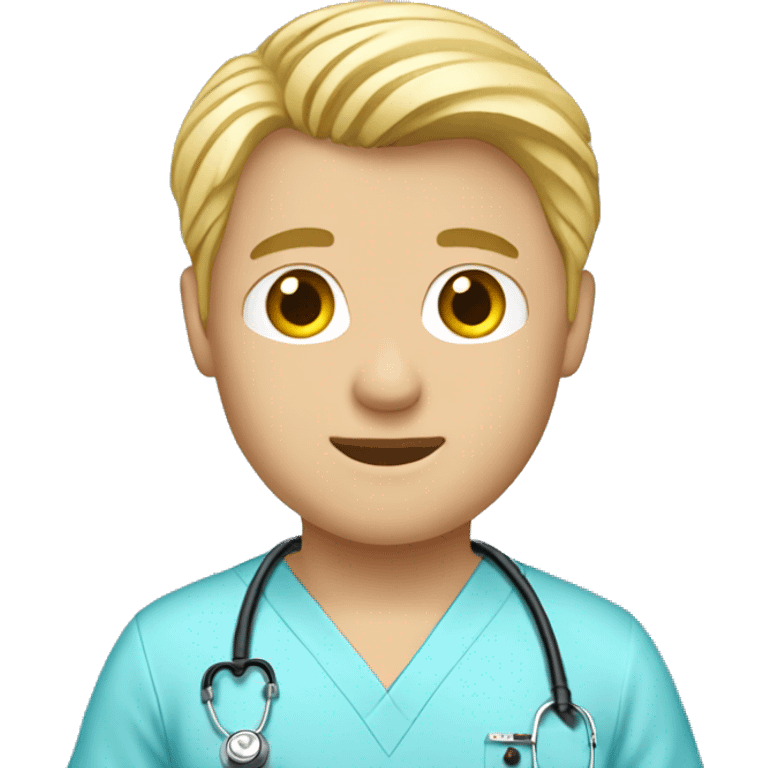 male blond doctor in baby blue scrubs emoji